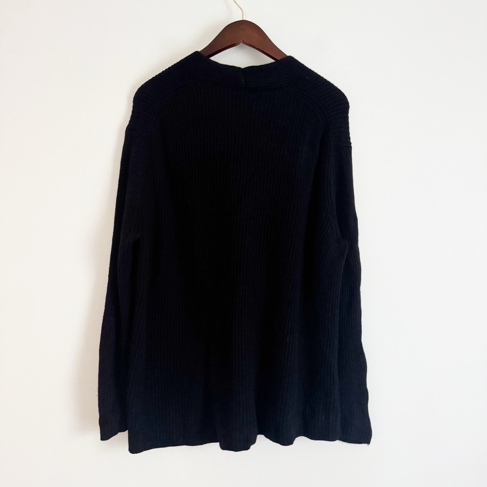 John Patrick Merino Wool Silk Ribbed Cardigan Sweater Black Large L — image 5 of 7